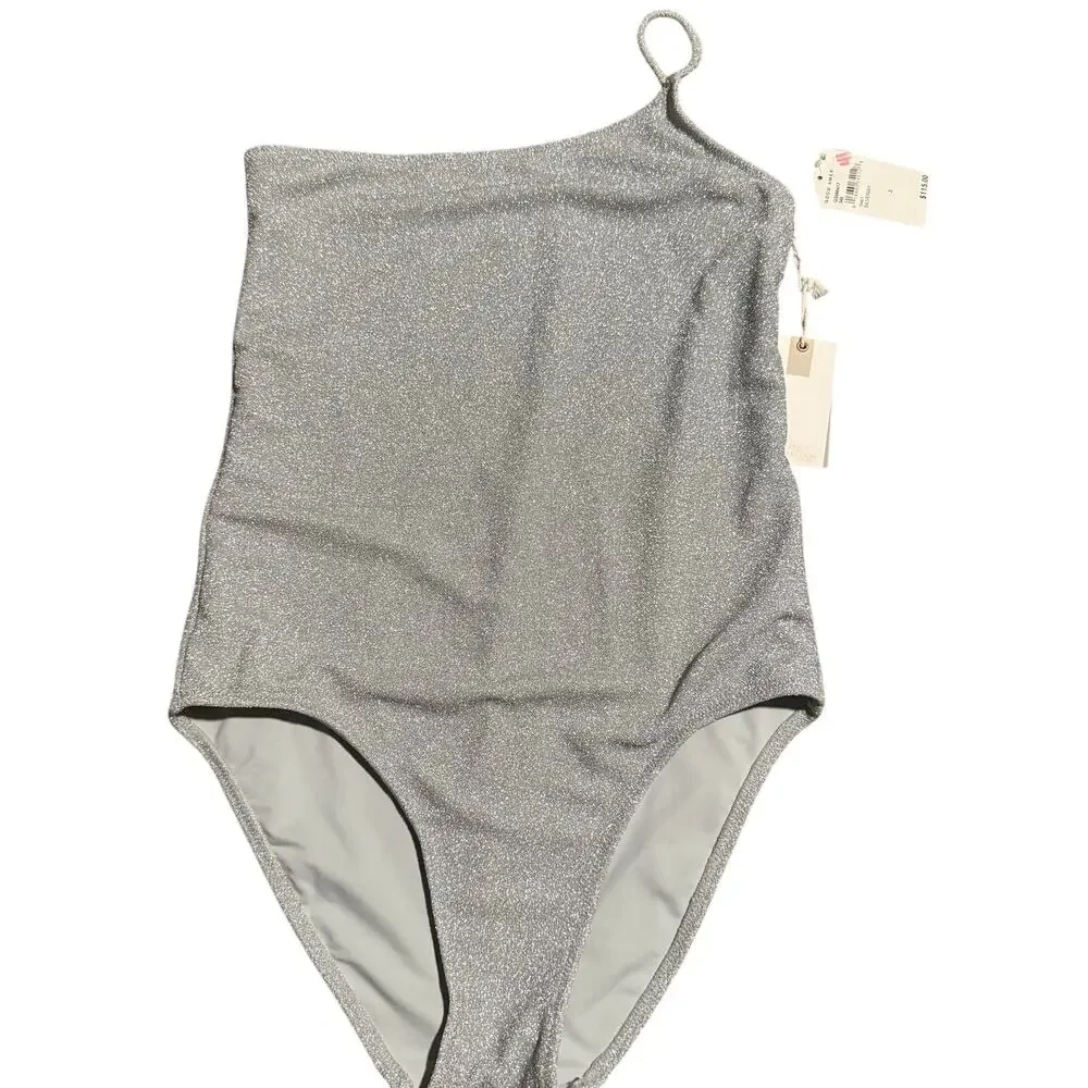 Good American 90's Hot Shoulder One Piece, Silver, Size Medium, NWT